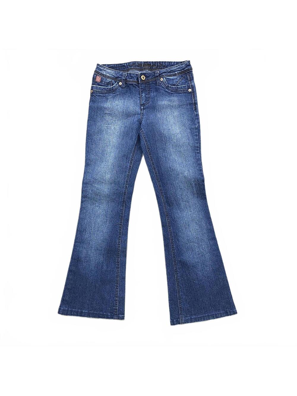 Vintage Y2K Foxy Jeans Low Rise Flare Bootcut Size 14 Medium Blue Stretch Denim